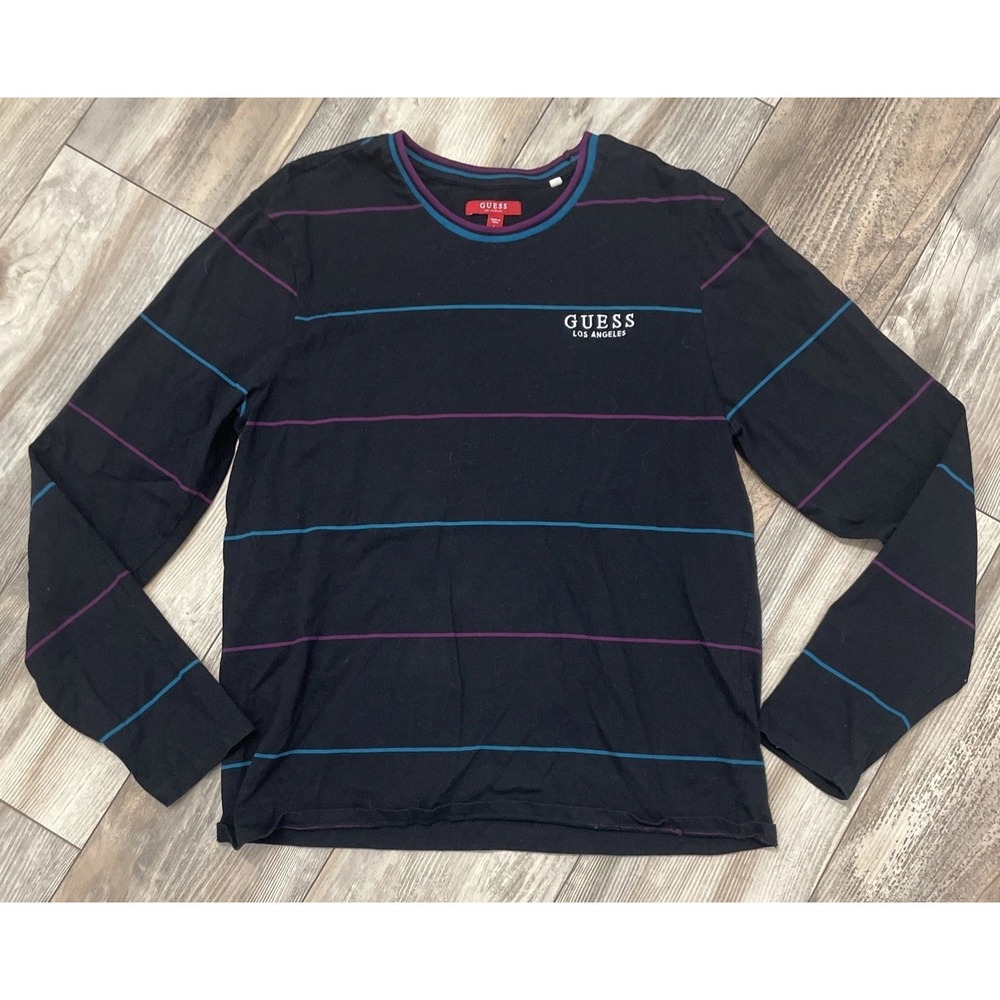 Guess Los Angeles Logo Long Sleeve T Shirt‎ Black Mens Large